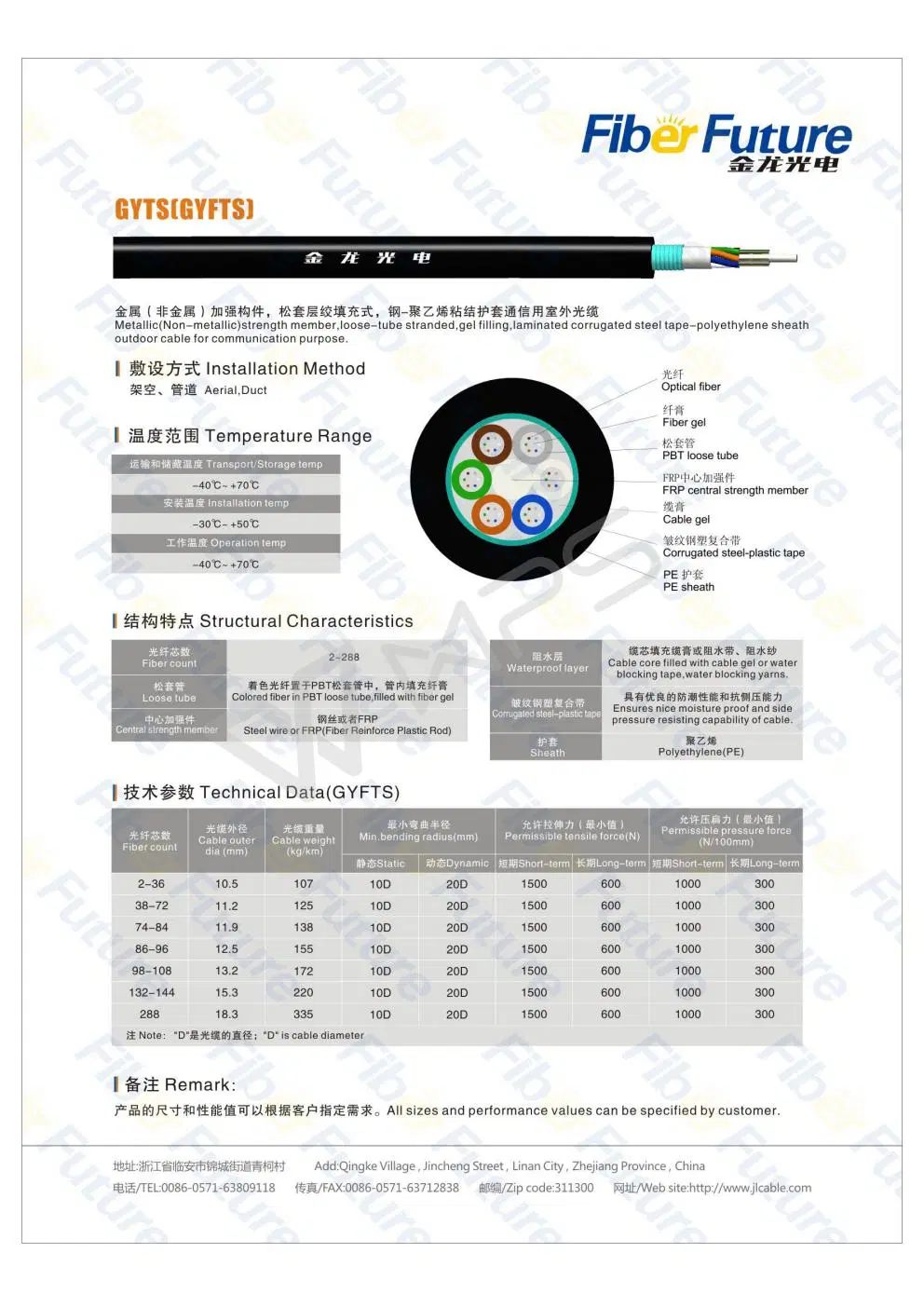 GYTS Duct Fiber Optic Cable